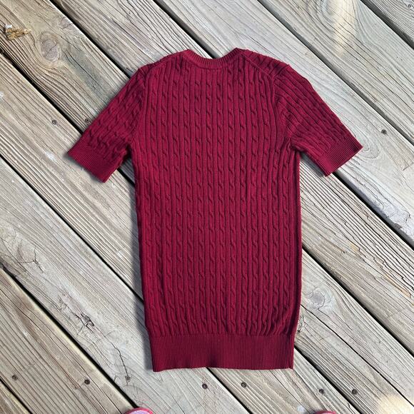 Tommy Hilfiger Women's Burgundy Short Sleeve Cable Knit Sweater Size XXS - Picture 2 of 5
